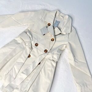 Tahari Girls‎ Ivory Trench Coat Jacket Belted Double Breasted Size 5/6
